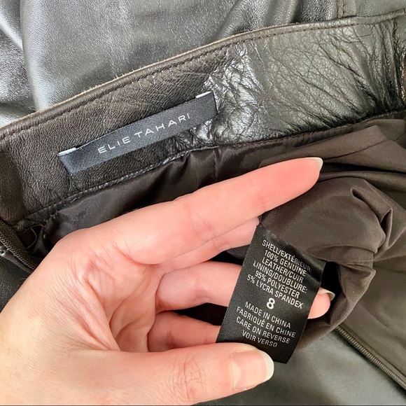 Elie Tahari M Leather Boho Pencil Skirt Brown - Picture 12 of 14